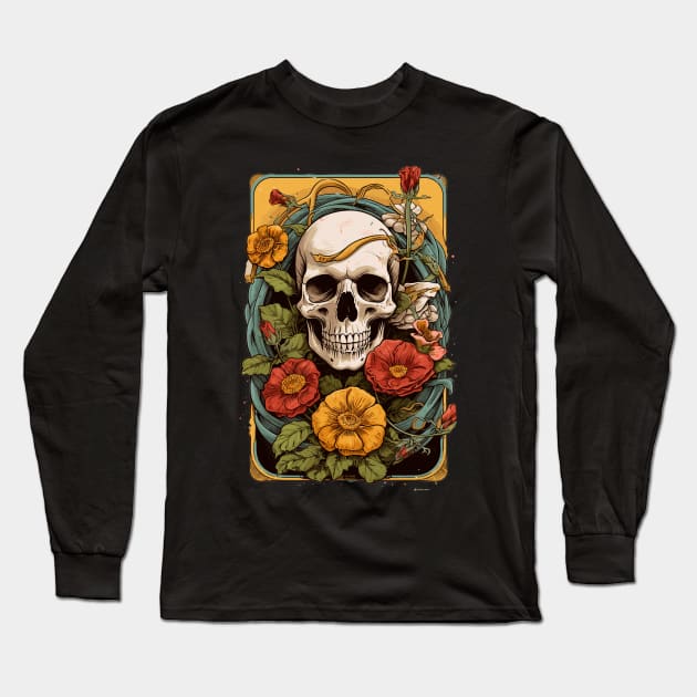 Elegant Floral Skull Art: Trending & Unique Boho Design Long Sleeve T-Shirt by laverdeden